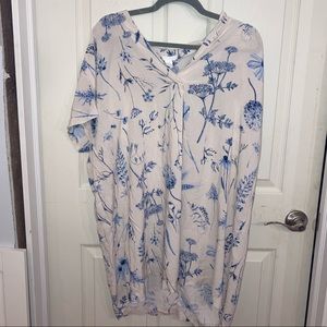 H&M long flowy white comfy top, blue flowers